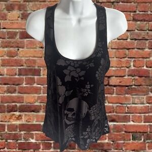 Floral Y2K Velvet Skull Black Tank Top